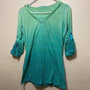Athleta Paradise Burnout Hoodie Tide Blue Starfruit Roll Tab Sleeve Size Small